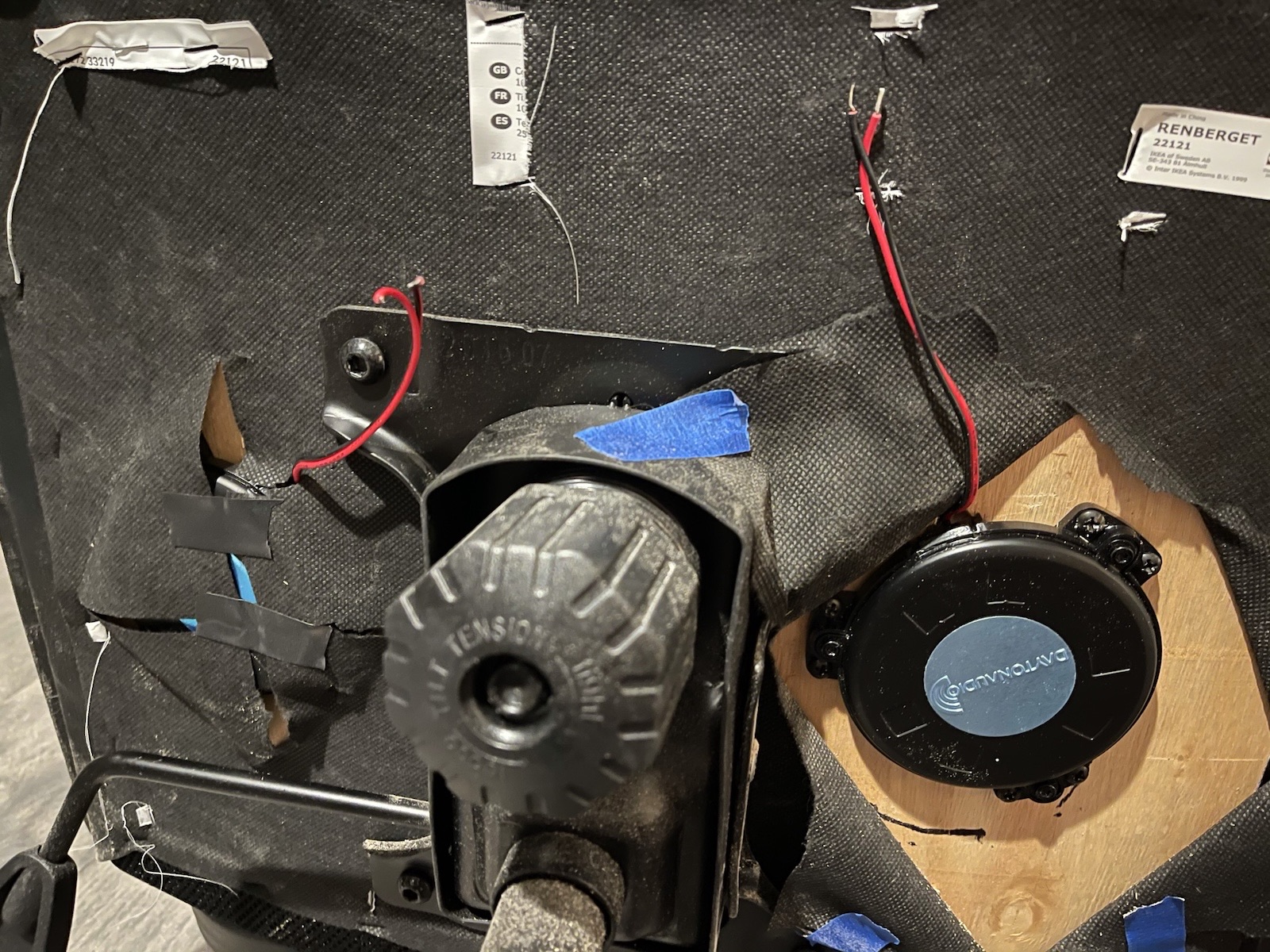 The transducers mounted inside the holes in the chair.