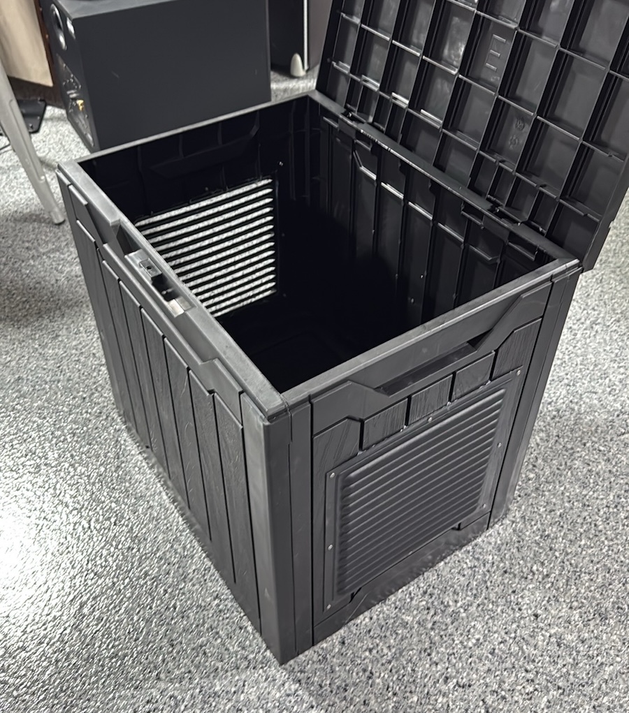 The deck box after installing the ventilation panels.