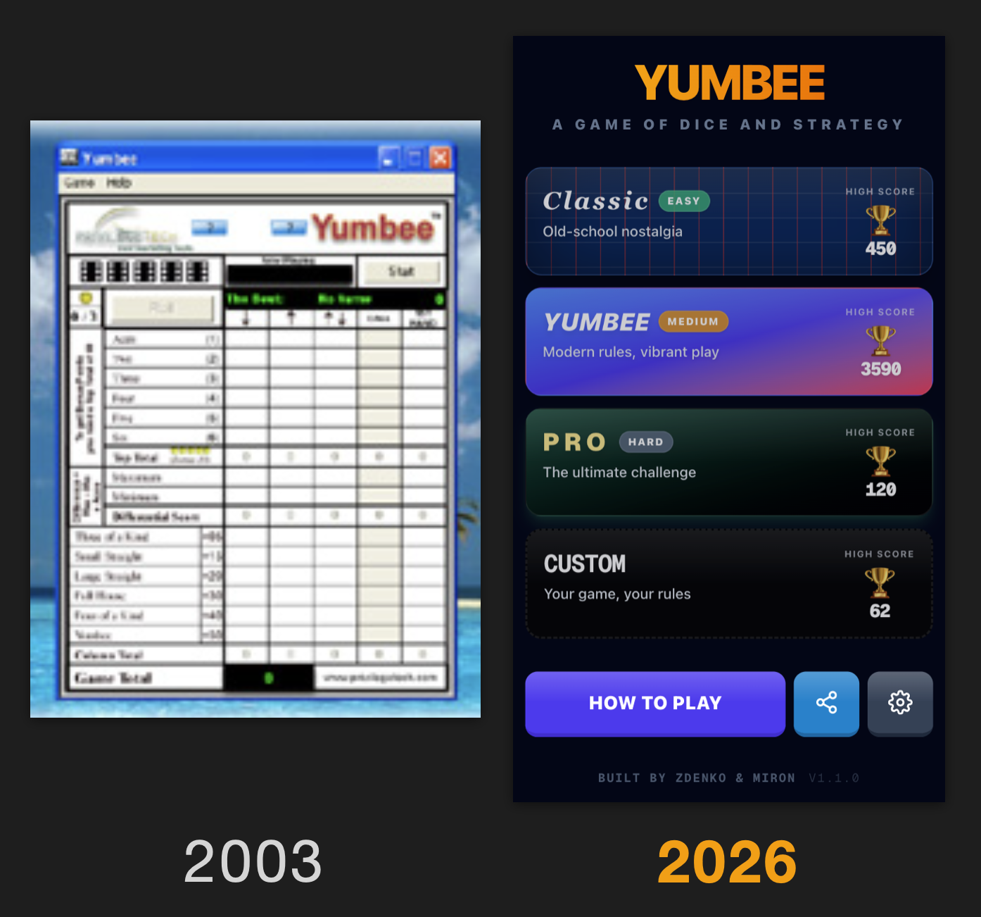 The original VB6 Yumbee (2003) and the remastered web version (2026)